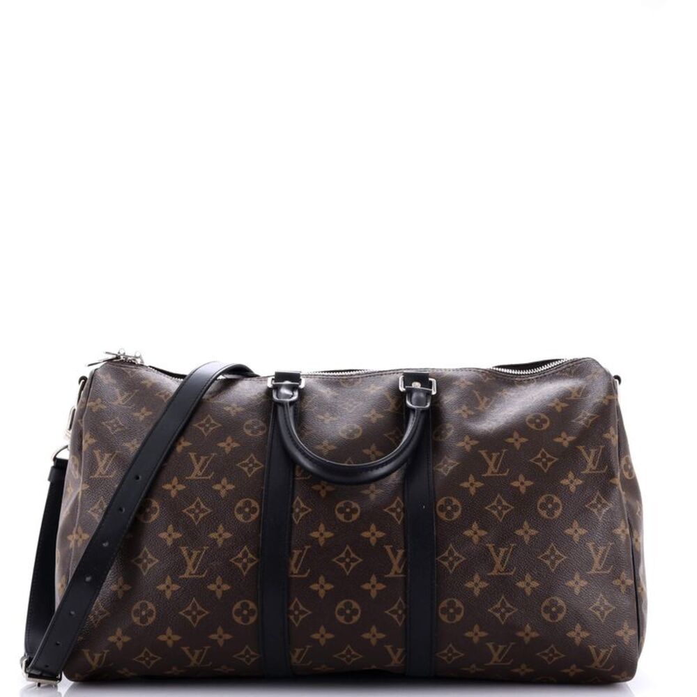 Louis Vuitton Brown Monogram Keepall Duffel Bag with Black Straps